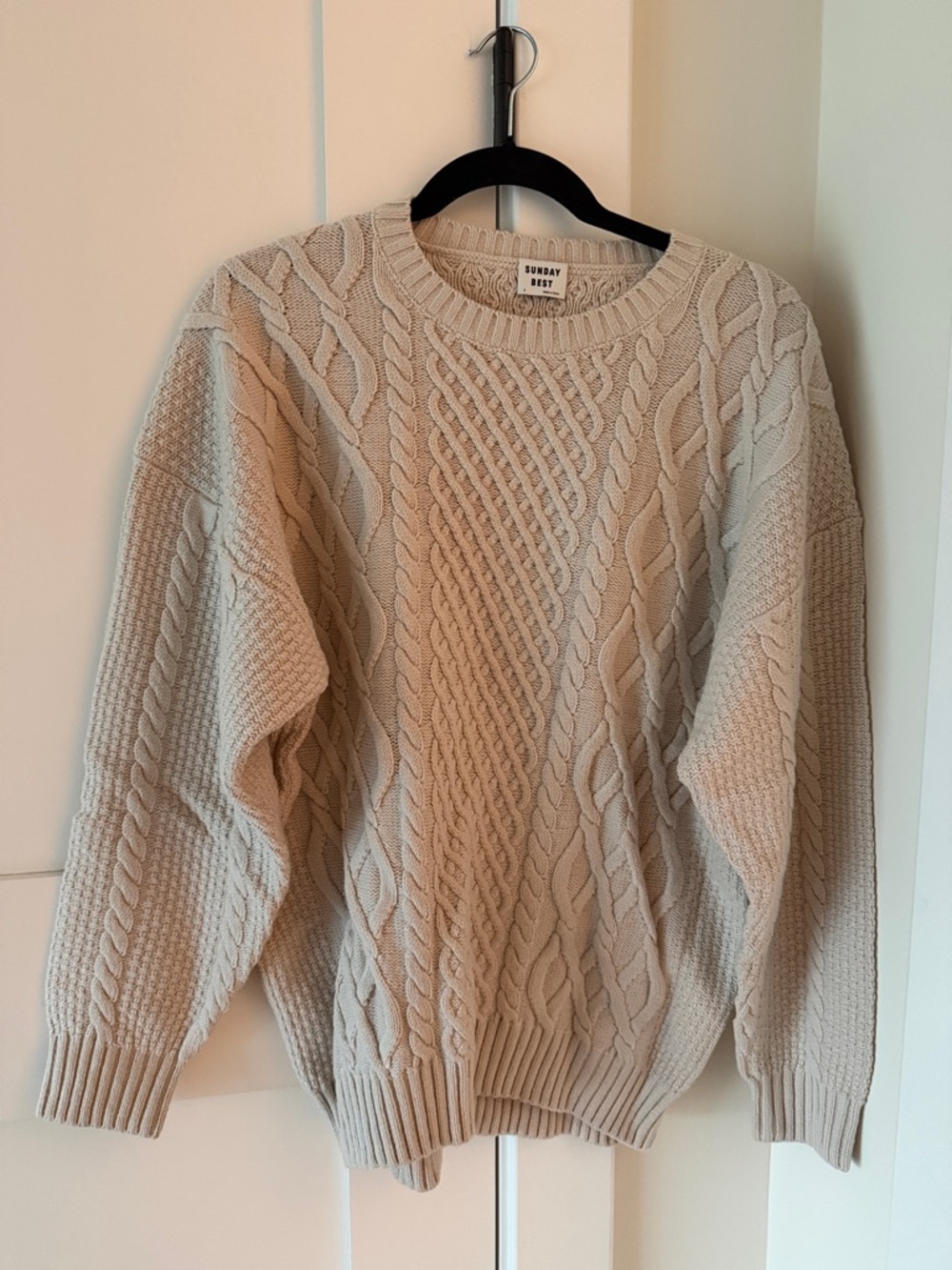 Sunday Best Men’s Cream Cable Crewneck Sweater
